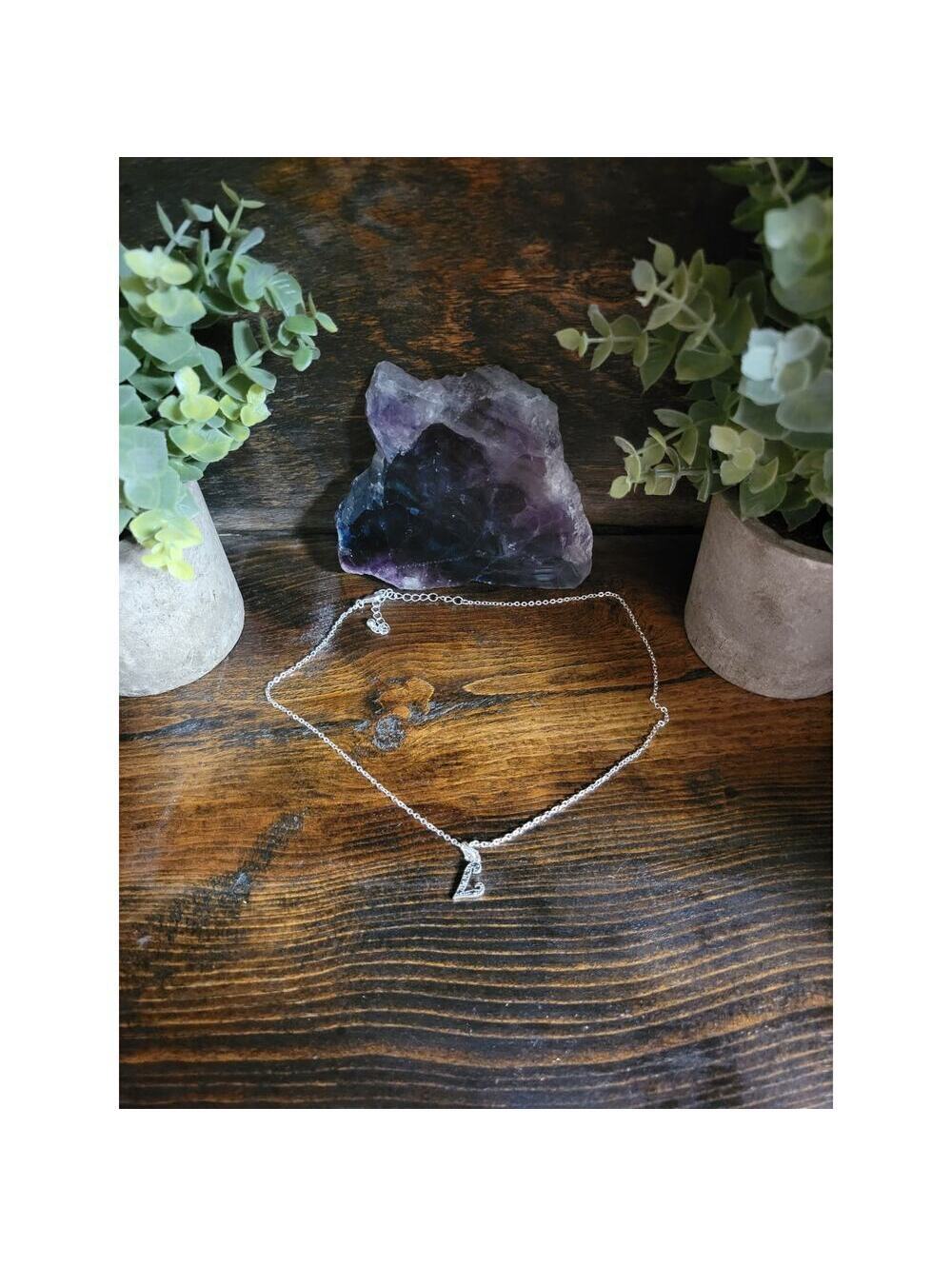 L Initial Silver-tone Pendant with Black Rhinestones